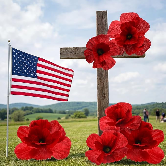 Norme 6 Pcs Giant Artificial Poppy Flowers 12, 16, 20 Inch Large Poppy July of 4th 250th Anniversary Patriotic Petals Giant Red Flowers for Independence Day Memorial Day Arch Decoration, Home Decor