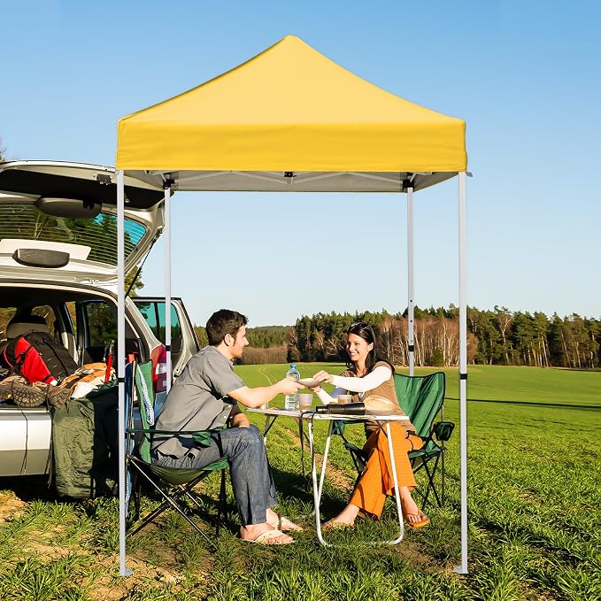 5x5 Pop Up Canopy Tent, Instant Portable Beach Canopy, Outdoor Tent with Carry Bag for Camping, Sports, Tailgating, Events, Yellow