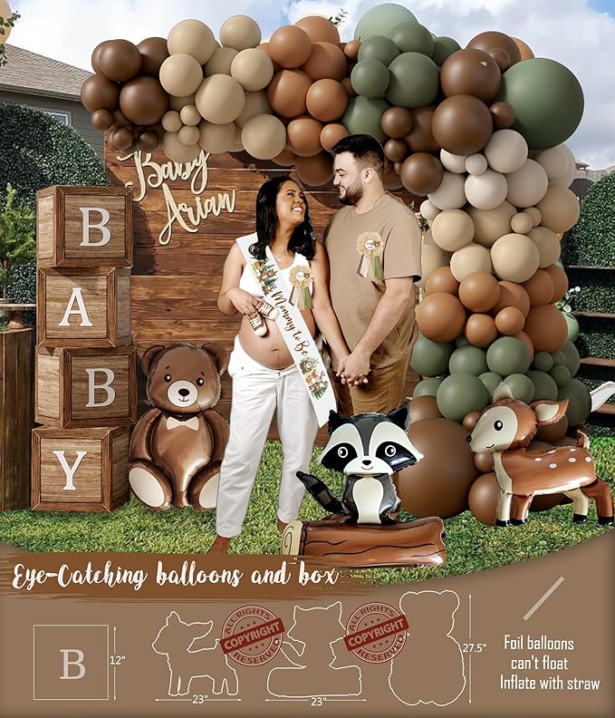 Woodland Animals Baby Shower Decoration Party Supplies, Forest Animal Neutral Gender Reveal Party Decorations, Backdrop Balloon Arch Box Mom to Be Sash Dad to Be Pin Tablecloths Cake Topper