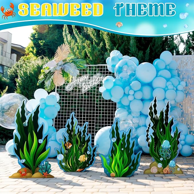 4 Pcs Seaweed Cardboard Cutouts Set of 4 Under The Sea Lifesize Party Decorations with Ocean Elements Vibrant Ocean Themed Props for Events and Displays 19.69-23.62 Inches Tall Cutouts