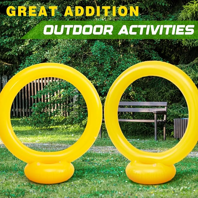 Leyndo 2 Pack The Rings Inflatable Jump Ring Party Supplies 3.8ft Birthday Gold Game Party Decorations for Outdoor Patio Garden Lawn