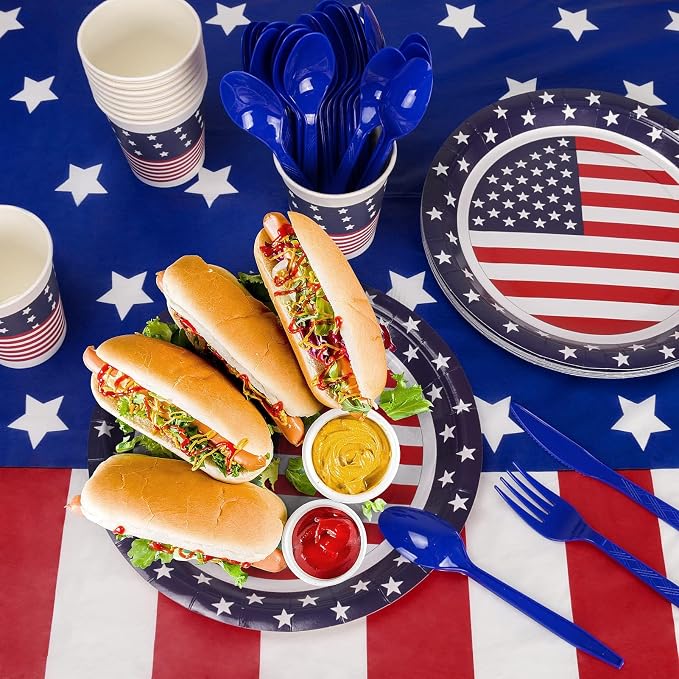 Childom 152 Pack 4th of July Decorations,Patriotic 4th of July Plates Set | Fourth Of July Decorations,250th Anniversary Patriotic Decorations,Red White And Blue Decorations For Labor Day Veterans Day
