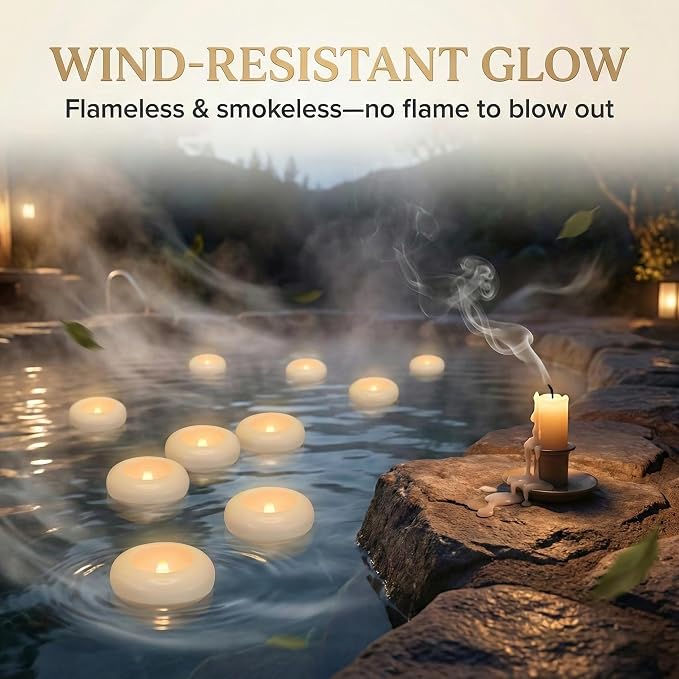 Aignis 48 Flameless LED Floating Candles, 2.2-Inch Plastic Battery Operated Tealights, Glow Time Over 200 Hours, Cozy Romantic White Light, Suitable for Pool/Bathtub/Hot Bath/Wedding Centerpiece Decor