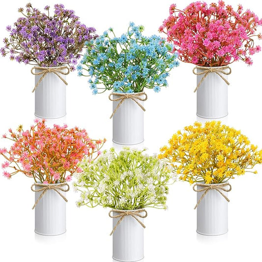 Wavwavw 6 Set Babys Breath Artificial Flowers Centerpieces for Tables Gypsophila Faux Fake Flowers with Vase Floral Arrangement Bouquets for Wedding Dining Table Home Party Decor