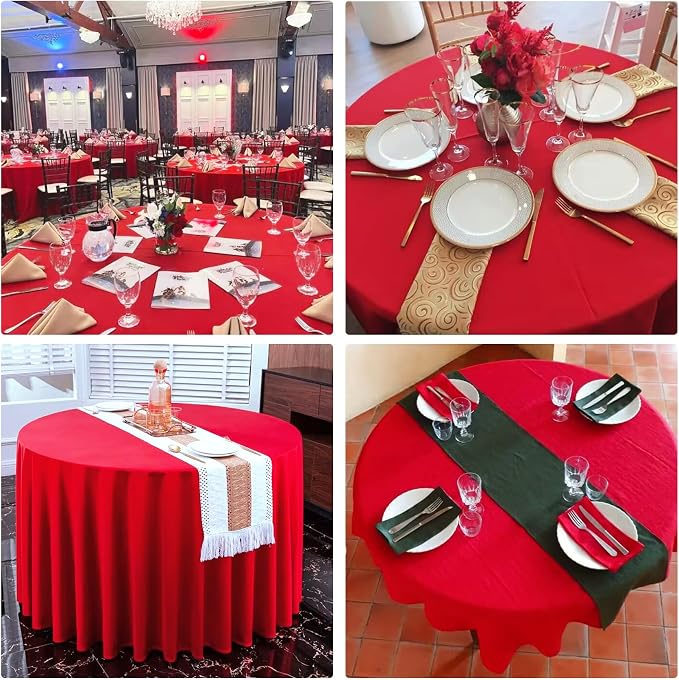4 Pack Round Tablecloth 90 Inch Polyester Washable Fabric Table Covers for Wedding Dining Table Buffet Parties Banquet Decoration（Red）