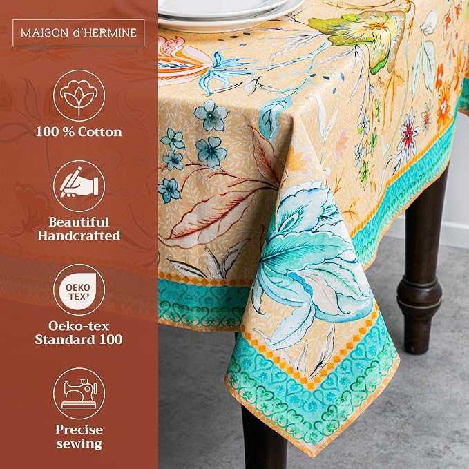 Maison d' Hermine Table Cloth Rectangle Table 100% Cotton 60 x 108 Inches Tablecloth Reusable Decorative for Dining Kitchen Room Farmhouse Home Hotel Restaurant Spring Summer - Luxury Loft - Peach