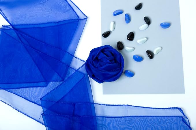 MDS® Pack of 100 Organza Chair Sashes for Wedding Decoration, Reusable Sheer Chair Bows for Banquet Chair Cover, Reception, Bridal Shower, Baby Shower, Birthday Party & Special Events - Royal Blue