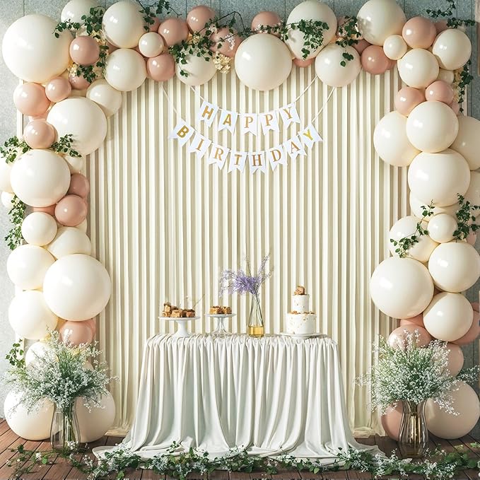 10x10 Beige Backdrop Curtain for Wedding Parties Wrinkle Free Beige Photo Curtains Backdrop Drapes Fabric Decoration for Baby Shower Photoshoot 5ft x 10ft,2 Panels