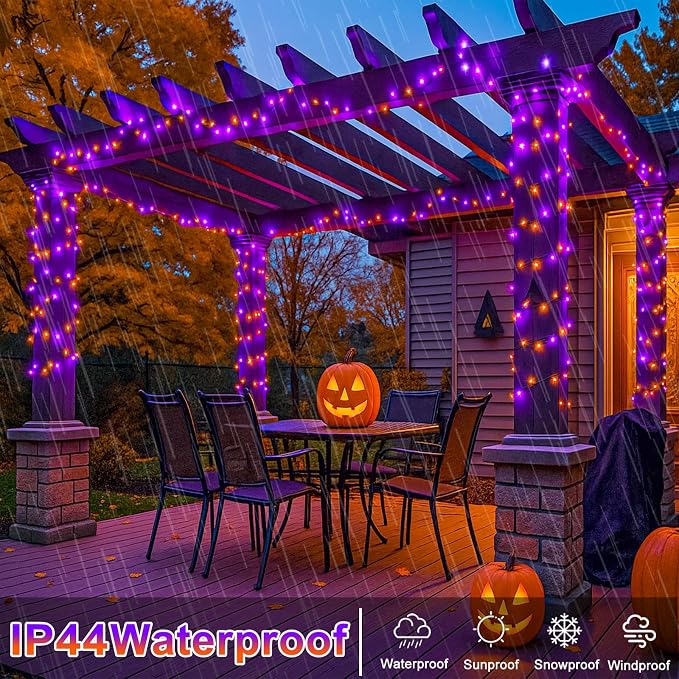 250 LED Orange and Purple Christmas Lights Outdoor, 82 FT String Lights for Outside with 8 Modes Waterproof, Plug in Clear Wire Fairy Lights for Tree Party Bedroom Halloween Holiday Decorations