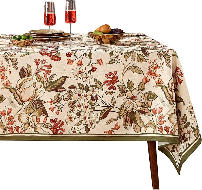 ISAENNE Designer Vintage Square Linen Small Tablecloth,55"x55"-Grace A | French Elegant Beautiful Printed Table Cloth,Floral Pattern,Decoration,Heavyweight,Dining,Kitchen,Tea Party,Thanksgiving