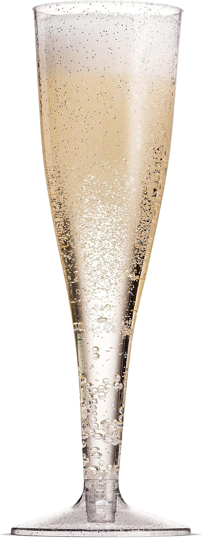 Munfix 100 Plastic Champagne Flutes - 5 Oz Disposable Silver Glitter Champagne Glasses for Parties, Mimosa Bar, Events, Wedding and Shower Party Supplies - Toasting Cocktail Cups