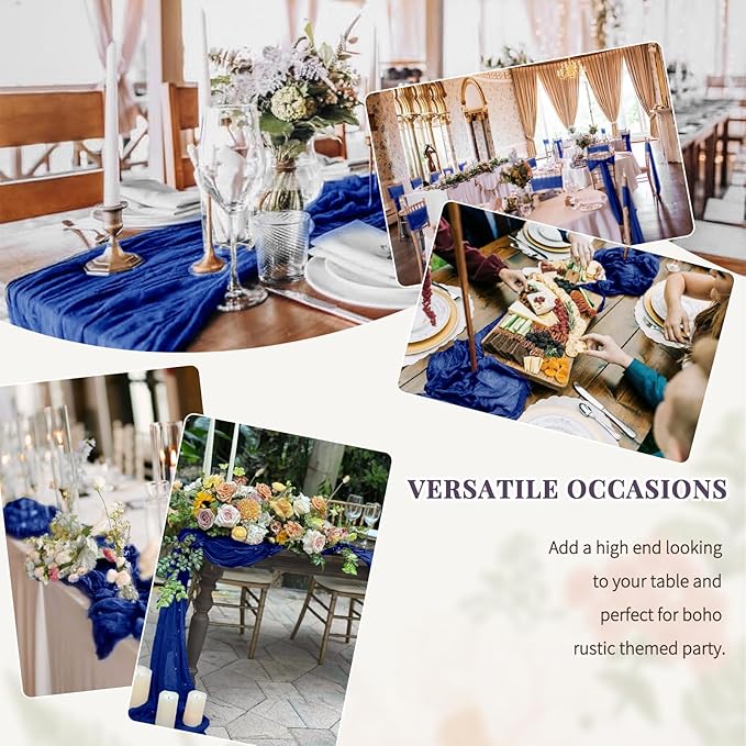 24 Pack Royal Blue Table Runner, Cheesecloth Table Runner Long Romantic Semi Sheer Rustic Boho Gauze Table Runners for Wedding Bridal Shower Birthday Party Decorations(17.7×108 Inch)