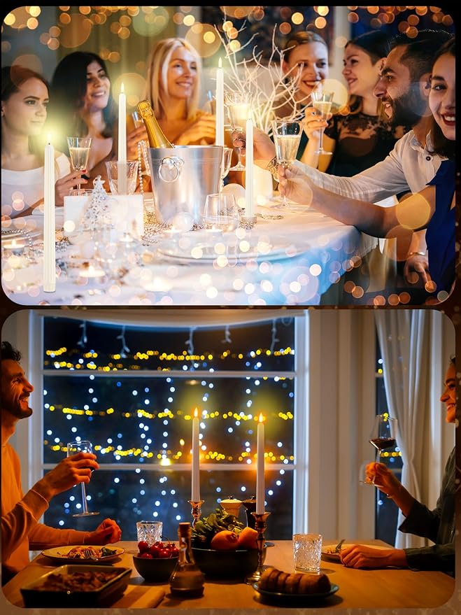 Funtery 48 Pcs Flameless LED Taper Candles Battery Operated Candles Bulk Realistic LED Candlesticks Flickering for Wedding Church Party Home Decor(Ivory,11 Inch,Romantic Style)