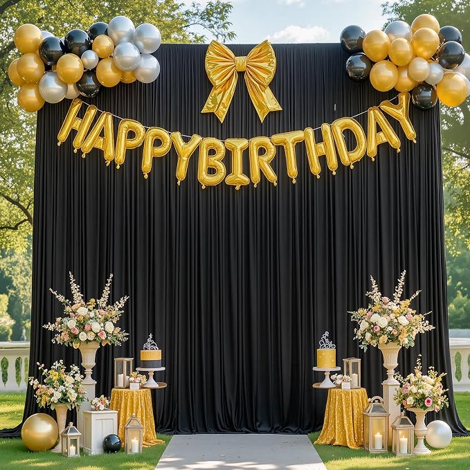 20x8ft Black Photo Backdrop Curtains for Parties Birthday Wrinkle Free Polyester Photoshoot Curtains Drapes Backdrop for Weddings Anniversary Graduation Stage Photography Background 4 Panels 5x8FT