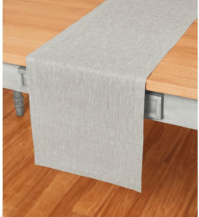 Solino Home Linen Table Runner 132 Inches Long - Athena, 100% Pure Linen Oyster Grey 14 x 132 Inch Table Runner for Dining, Fall, Autumn, Halloween, Thanksgiving, Holiday