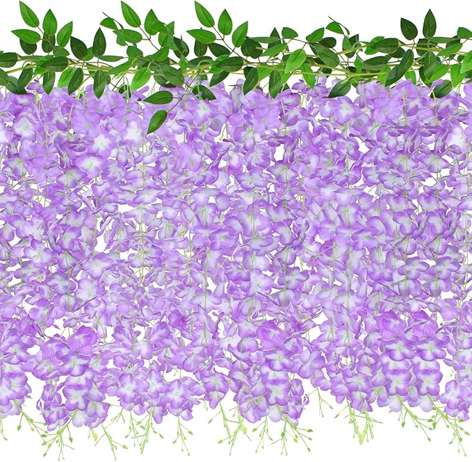 ZINHO 60 Branches Wisteria Hanging Flowers, Artificial Wisteria Flowers Garland for Wedding Arch Ceremony Party Garden Home Backdrop Decor (Purple White)