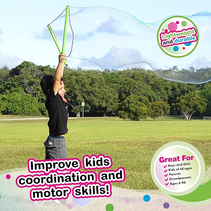 WOWmazing Mega Value Big Bubble Kit: 2 Large Bubble Wands 6-Pack of Big Bubble Powder (Makes 6 Gallons) | Outdoor Toy for Kids, Boys, Girls | Powder Made in USA