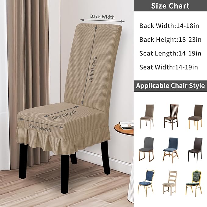 Easy-Going Dining Chair Covers Stretch Parsons Chair Slipcover with Skirt Chair Covers for Dining Room Restaurant Banquet (4 PCS, Khaki)
