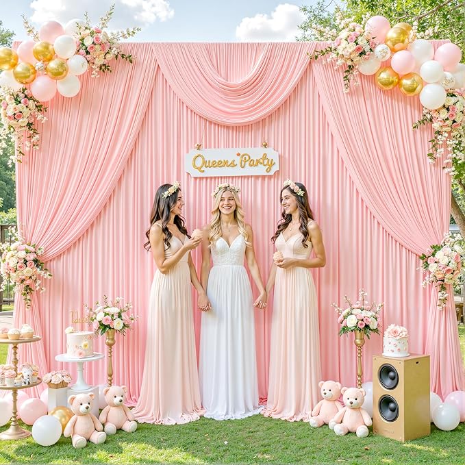 10ft x 7ft Blush Pink Backdrop Curtain for Parties Pink Wrinkle Free Backdrop Drapes Panels for Baby Shower Wedding Birthday Photo Gender Reveal Photography Polyester Fabric Background Decoration