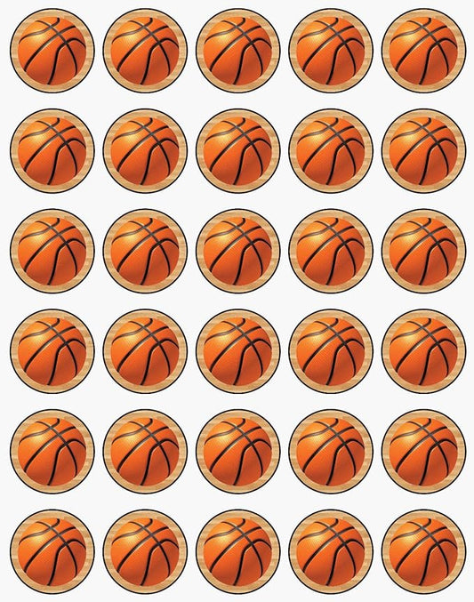 30 x Edible Cupcake Toppers Themed of Basketball Collection of Edible Cake Decorations | Uncut Edible on Wafer Sheet