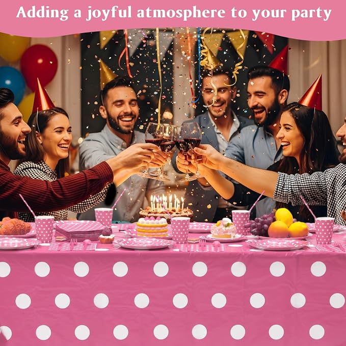 Funnymoom 452 Pcs Pink Polka Dot Party Supplies for 50, Pink and White Polka Dot Paper Plates Napkins Cups Tablecloth Cutlery Straws for Mouse Birthday Carnival Family Picnic Barbecue Party Decoration