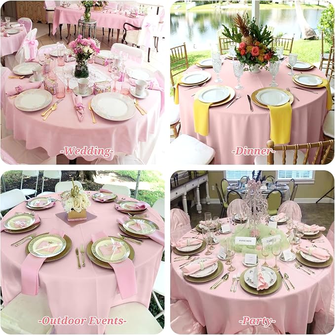Showgeous 12 Pack Pink Washable Polyester Tablecloths - 90 Inch Round Table Cloths Wrinkle Resistant Decorative Fabric Table Cover for Dining Wedding Party
