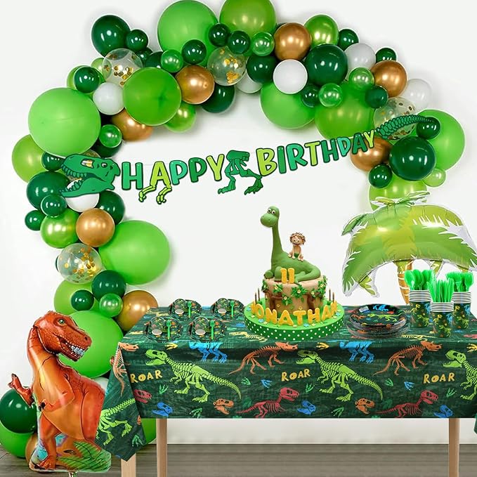 352pcs Dinosaur Birthday Party Decorations For Boys, Dinosaur Themes Birthday Party Supplies Serve 50 with Disposable Plates,Napkins,Cups,Cutlery Set, ,Tablecloth