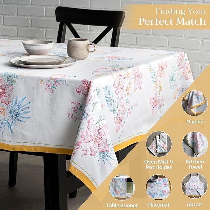 Maison d' Hermine Table Cloth Rectangle Table 100% Cotton 60 x 90 Inches Tablecloth Reusable Decorative for Dining Kitchen Room Farmhouse Party Home Hotel Restaurant Spring Summer - Paradise Island