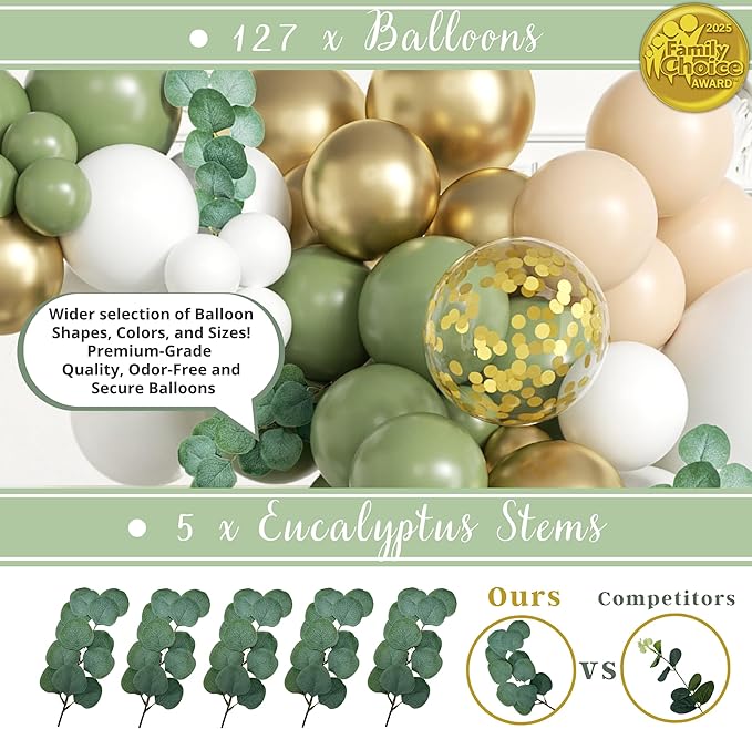 258 PC Sage Green Baby Shower Decorations, Gender Neutral Mint Balloons Garland and BABY Boxes, Welcome Baby Banner, Olive Green Baby Shower Decorations for Boy and Girl, Woodland Safari Jungle