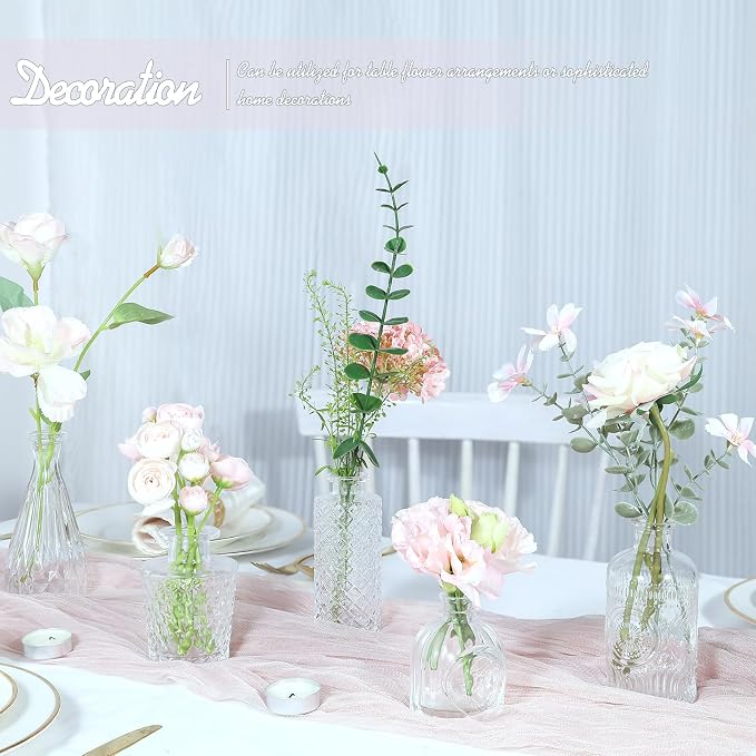 TBWIND Glass Bud Vase Set of 5, Small Clear Flower Vases for Centerpieces in Bulk, Mini Vintage Vase for Wedding Decor, and Home Table Décor