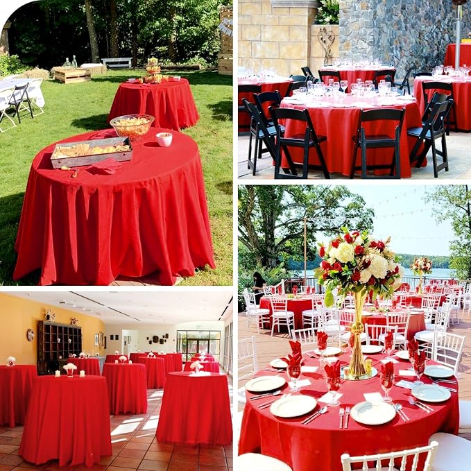 fani 6 Pack 90 Inch Round Tablecloth, Red Polyester Fabric Table Cloth for Round Table, Stain and Wrinkle Resistant Washable Table Cover for Wedding Party Dining Table Buffet and Camping
