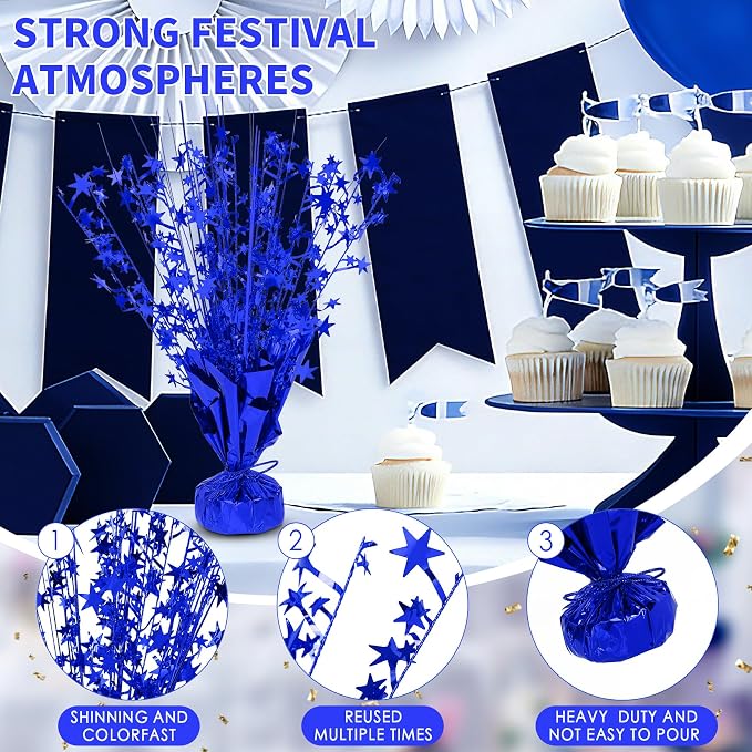 12 Pack Metallic Foil Spary Centerpieces for Tables, Blue Centerpieces for Tables Decorations, Star Brust Table Centerpieces for Birthday Graduation Wedding Baby Shower Party