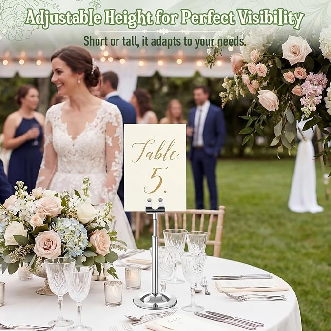 Kathfly Silver 12 Set Table Number Holders Adjustable Metal Place Card Holders Harp-clip Tabletop Sign Stands Detachable Card Holder for Weddings Birthday Restaurants Table Decor (4.9-7.3 Inch)
