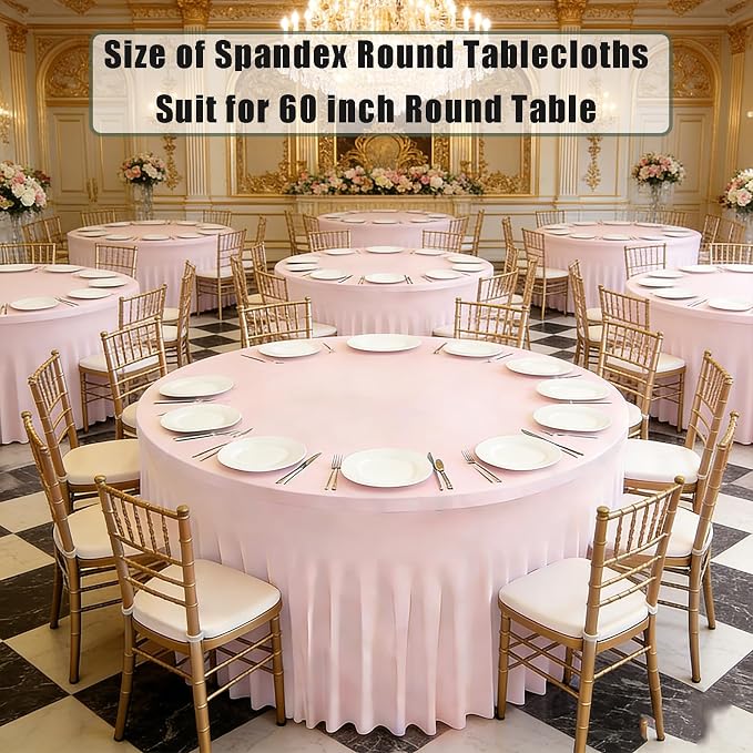 10 Pack Pink Spandex Round Tablecloths for 60inch Tables, 120 Inch Stretchy 5ft Round Fitted Tablecloth Wrinkle Free Washable Table Cloths Table Covers with Skirt for Wedding Party Birthday Banquet