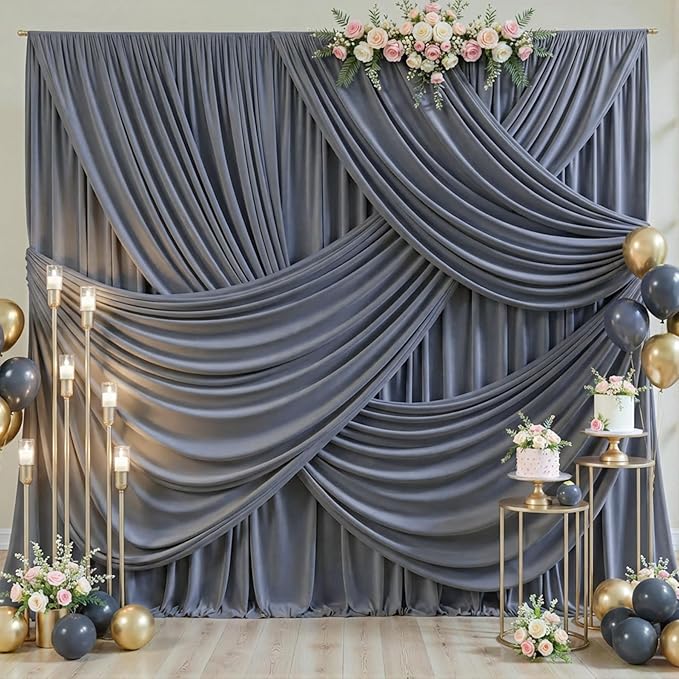 10x10 Charcoal Backdrop Curtain for Parties Wedding Wrinkle Free Silver Grey Photo Curtains Backdrop Drapes Fabric Decoration for Birthday Party Baby Shower 5ft x 10ft,2 Panels