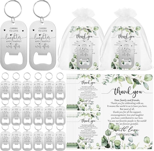 Reallnaive 50 Sets Wedding Gifts for Guests Cheers to Love Laughter and Happily Ever After Opener Beer Opener Keychain Bottle Opener Keychain Thank You Card Organza Bags Bridal Shower Souvenirs
