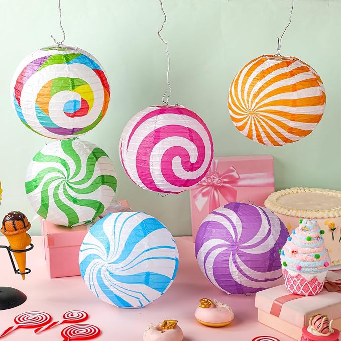 Tuanse 12 Pcs Candy Christmas Decorations 8 Inch Colorful Paper Lanterns Candy Party Decorations for Candyland Themed Hanging Ornaments DIY Ornaments for Holiday Xmas Birthday Indoor Outdoor Decor