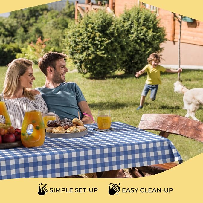 Party Solids 66% Thicker Premium Blue Gingham Plastic Table Cover Roll 40" X 100' Table Cloth Plastic Cover Roll Quality Thick Banquet Rolls Disposable Tablecloth Rolls Strong American Based Company