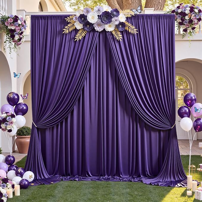 20ft×12ft Deep Purple Backdrop Curtains for Wedding Parties, 4 Panels Wrinkle Free Polyester Photo Backdrop Drapes Back Drop Cloth for Birthday Photography Background