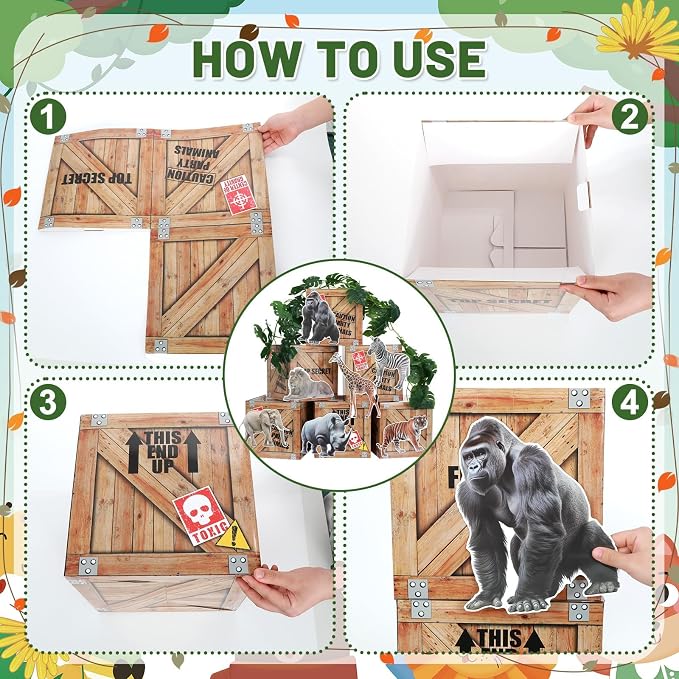 party greeting Jungle Animals Birthday Party Decorations Safari Animals Party Boxes Decor Woodland Zoo Boxes Wild Animal Photo Booth Props for Safari Theme Baby Shower Birthday Party Supplies