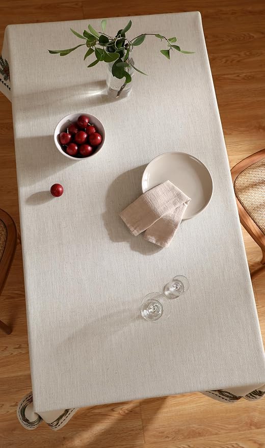ISAENNE Designer Vintage Linen Rectangular Tablecloth,118"x67"-Carol G | French Elegant Beautiful Long Table Cloth for Rectangle Table,Light Beige,Decoration,Dining,Kitchen,Thanksgiving,Christmas