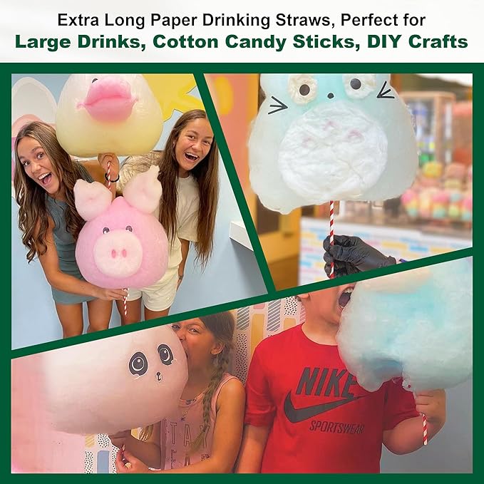 18 Inch Extra Long Paper Drinking Straws - For Large Drinks, Cotton Candy Sticks, DIY Crafts - Red, 100 Counts- 100% Biodegradable