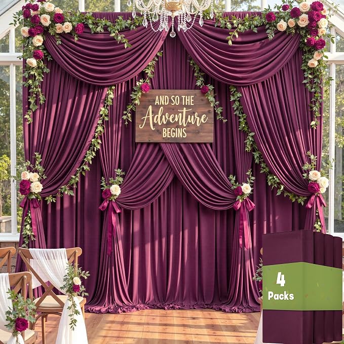 20ftx12ft Wrinkle Free Maroon Backdrop Curtain, 4 Panels 12FT Height Wedding Burgundy Backdrop Drapes, Silky Polyester Back Drop Cloth for Birthday Photography Background Party Backdrop Draping