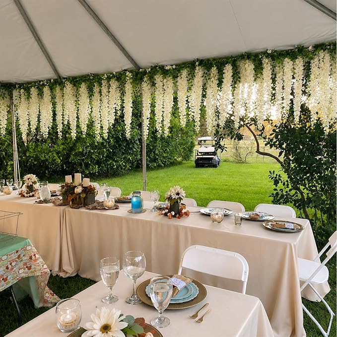 Artificial Wisteria Hanging Flowers Fake Wisteria Flower Garland Silk Vines Rattan Decor for Home Wedding Arch Wall Garden Greenery Bedroom Outdoor Office Party Decoration (48, White)
