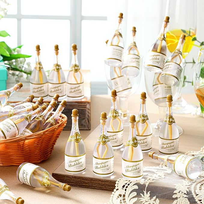 Shappy 100 Pcs Wedding Bubble Bulk Wedding Party Favors Bubble Wand for Guests Send Off for Bridal Shower Anniversaries Celebration Goody Bag Stuffers Filler(72 Pcs,Champagne)