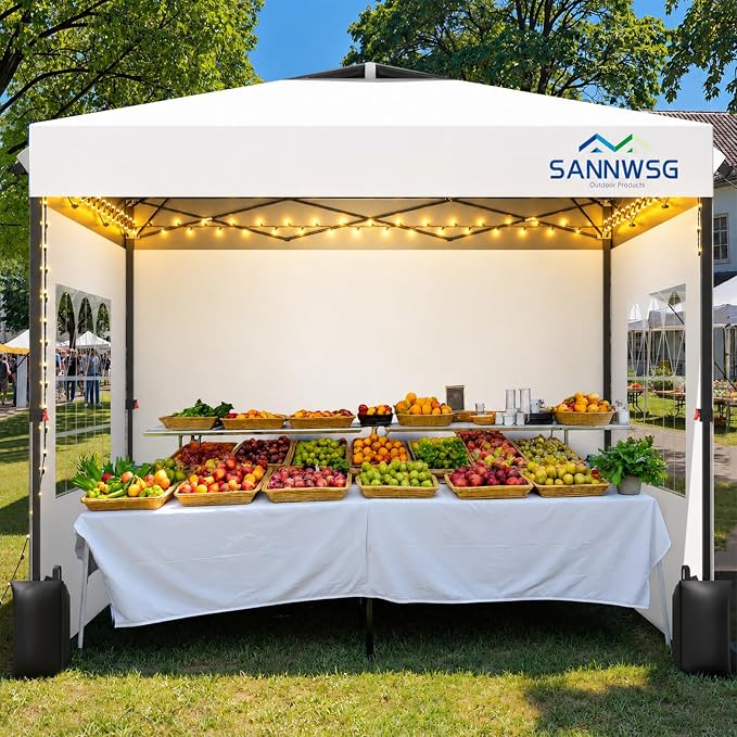 10X10 Pop Up Canopy Tent with 3 Sidewalls,Easy Up Canopy,Commercial Instant Shelter,Heavy Duty One Person Set Up Event Tent,White