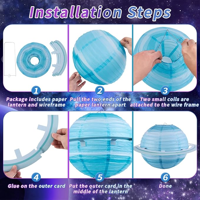 Easy Joy Space Paper Lantern Planets Lanterns Out of This World Space Outer Space Party Decorations Galaxy Earth Birthday Decor Classroom Science Astronaut Theme Solar System Party for Kids 8PCS
