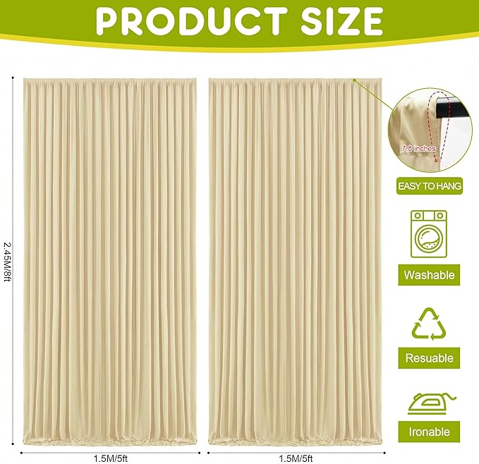Wokceer Beige Backdrop Curtain for Wedding Parties 10x8FT Wedding Curtains Photo Backdrop Drapes Polyester for Photoshoot Baby Shower Birthday Party Curtains Background 2 Panels 5x8FT