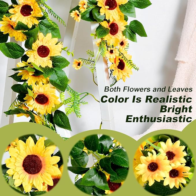 Naidiler Vibrant Full Sunflower Garland for Decoration, 6.2Ft Pretty Sunflower Vine for Wedding Baby Shower Boho Birthday Party Table Room Backdrop Décor