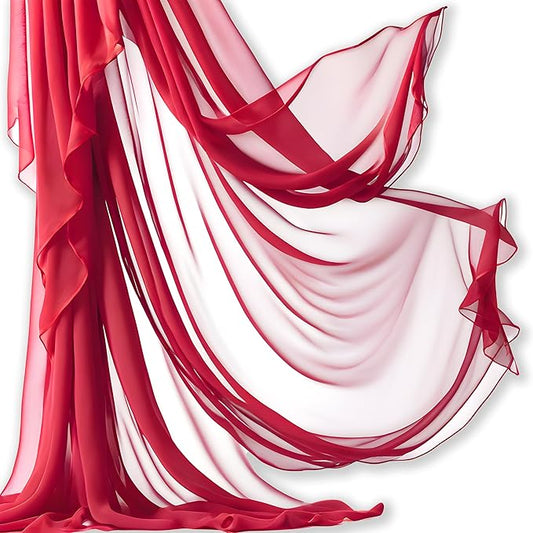 Barcelonetta | Chiffon Fabric | Decoration, Drapery Fabric | Wedding, Gender Reveal, Baby Shower, Birthday | for Arbor, Arch, Canopy, Table and Chair Decoration (Red, 5 Yards)
